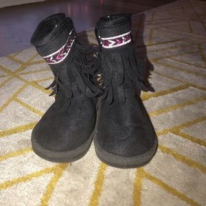 Stepping Stones Black and Pink Kids Moccasin Boots